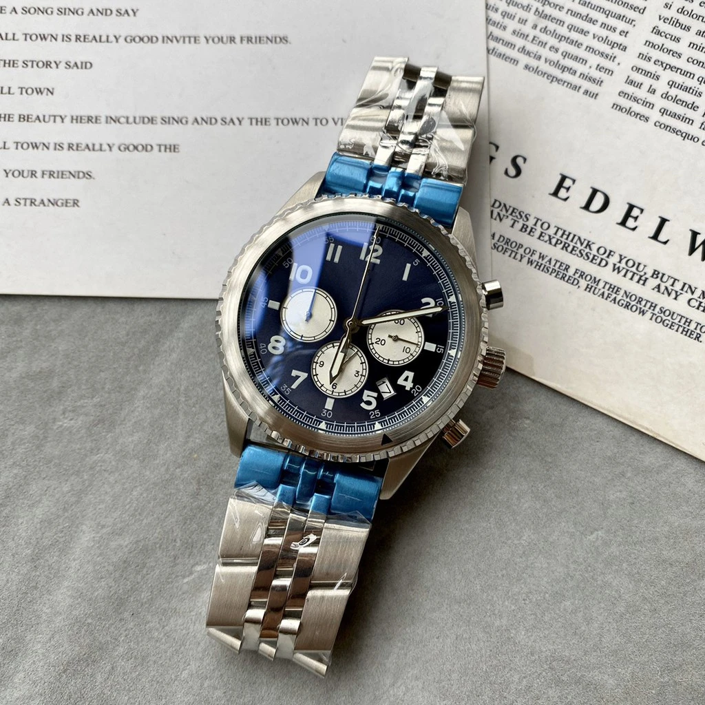 

mens aviation quartz chronograph Watch black leather rubber steel