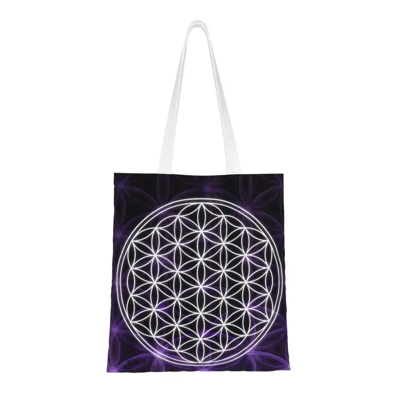 

Funny Flower Of Life Sacred Geometry Shopping Tote Bags Recycling Geometric Pattern Mandala Grocery Canvas Shoulder Shopper Bag