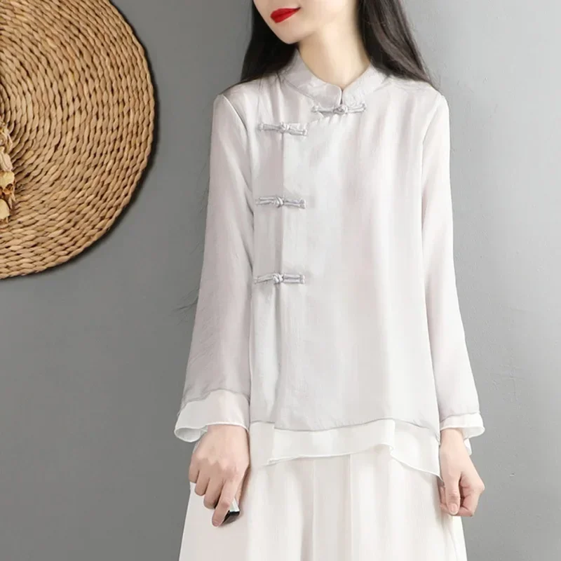 2024 Одежда в китайском стиле новая модная винтажная блузка с лягушкой и женский