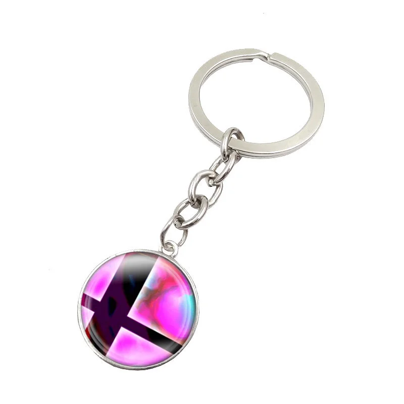 

Fashion Charms Keychain Super Smash Bros Ball Pink and Black Glass Round Pendant Key Chain Llaveros Mujer Key Ring Women Gifts