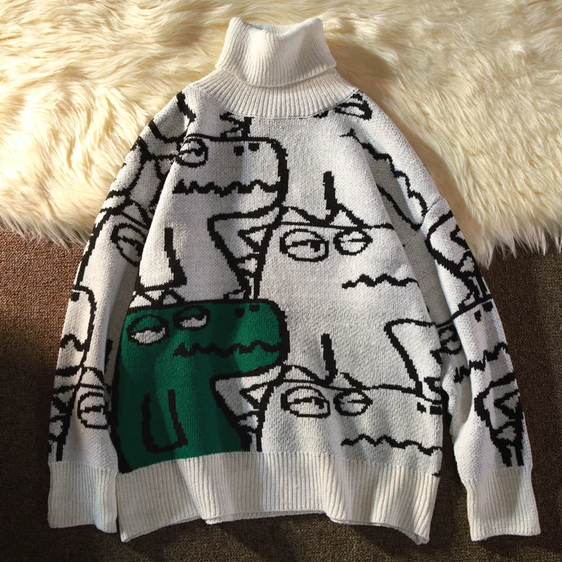 2021 New Turtleneck Pullover Men's Sweater Loose Brand New Autumn and Winter Thicken Korean Knitted Wool Sweater Vintage Clothes