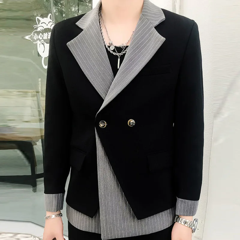 

Деловой черный блейзер для мужчин, стильный мужской блейзер, полосатая мужская куртка с прострочкой для ночного клуба вечерние, мужской блейзер в британском стиле