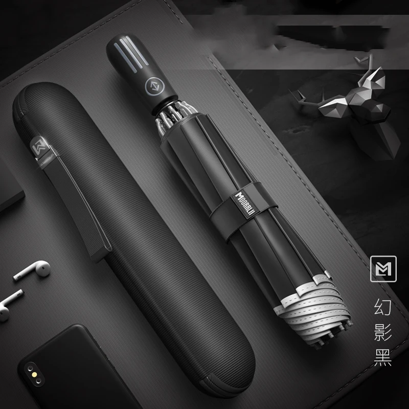 Продажа Большой автоматический складной зонт со светодиодной подсветкой, усиленный роскошный инвертированный зонтик, легкий зонтик от дождя