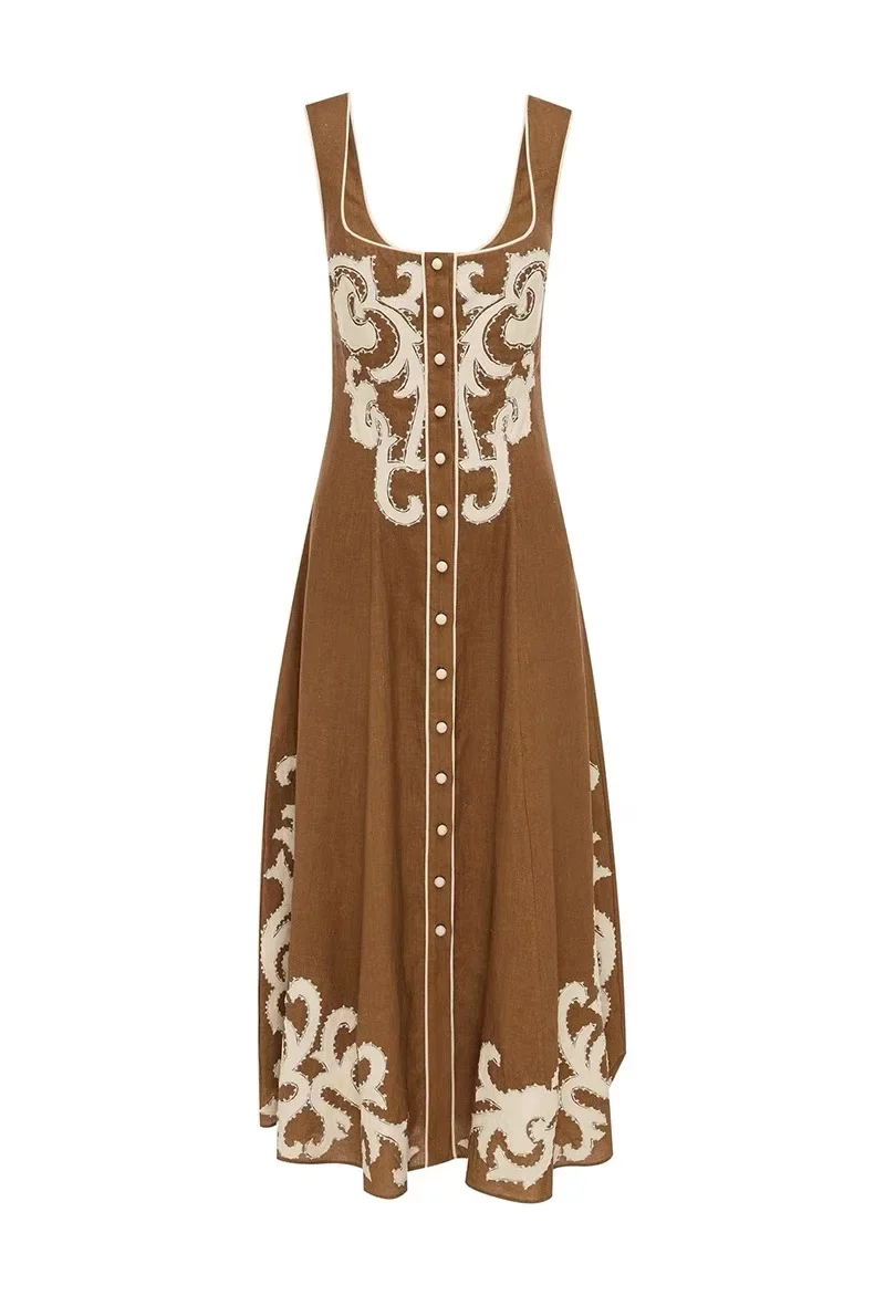 

Женское винтажное платье-миди цвета хаки с пуговицами спереди