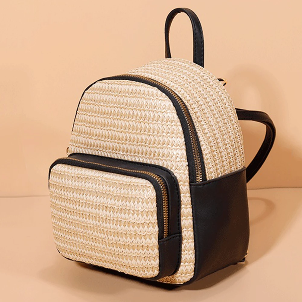 

Fashion Straw Women Shoulder Bag Backpack Hand-Woven Female Beach Holiday Simple Purse for Women Outdoor Bag