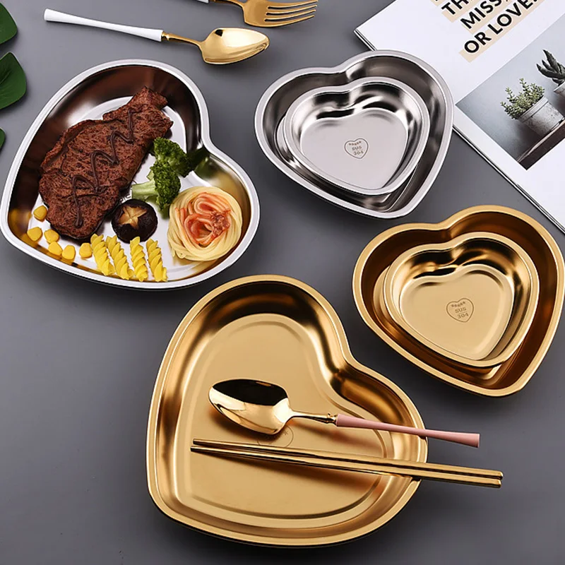 

Heart Shape Fruits Plate Small Items Jewelry Display Tray Colorful Metal Stainless Steel Storage Mirror Tray Dessert Dish Decor