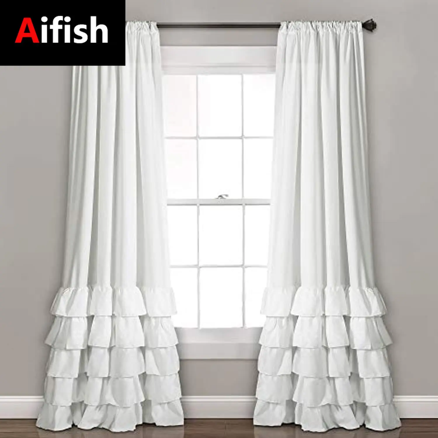 

Ruffle Curtains Window Panel Set For Living, Dining Room, Bedroom Blackout Luxury Solid Color Curtains40