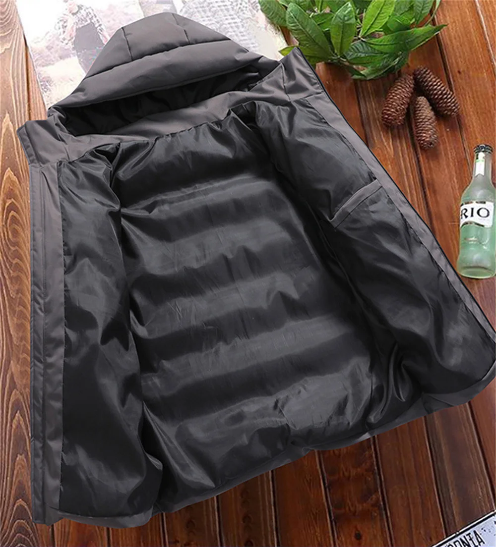 2022 New Thick Winter Men Casual Parkas Hoodie Solid Color Zipper Warm Korean Style Fitness Fashion Men's Coat Cotton Winter Men