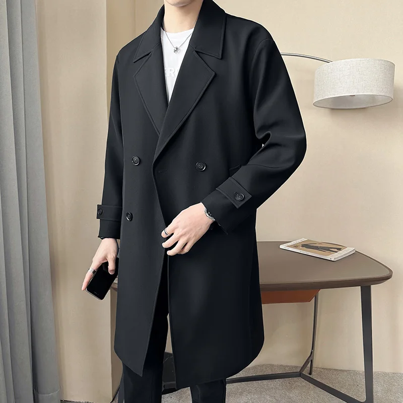 2024 весна и осень новый модный однотонный длинный плащ мужской свободный