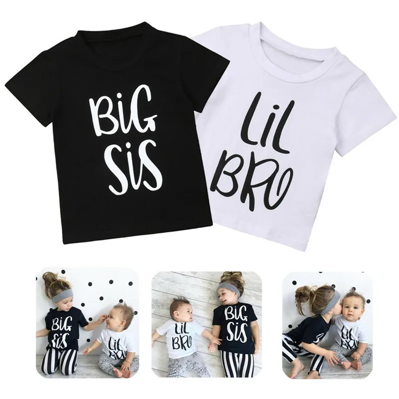 Little Brother Big Sister Kids Clothes T-shirt For Girl Boy Casual Short Sleeve Twins Matching Outfit Tops Cute Shirt Clothes