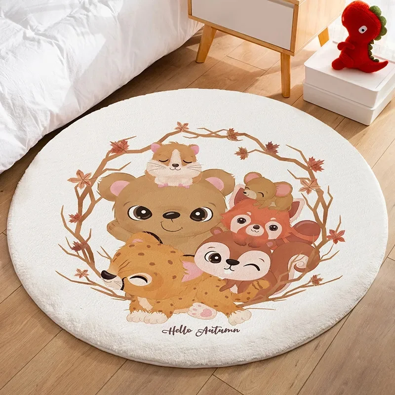 

Kids Room Decor Round Carpets Cartoon Living Room Non-Slip Area Rugs for Bedroom Sofa Tatami Bedside Soft Home Floor Mats Panda
