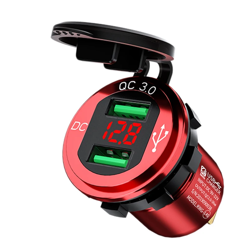 Автомобильное зарядное устройство Kewig USB QC 3.0A с двумя USB-разъемами и цифровым