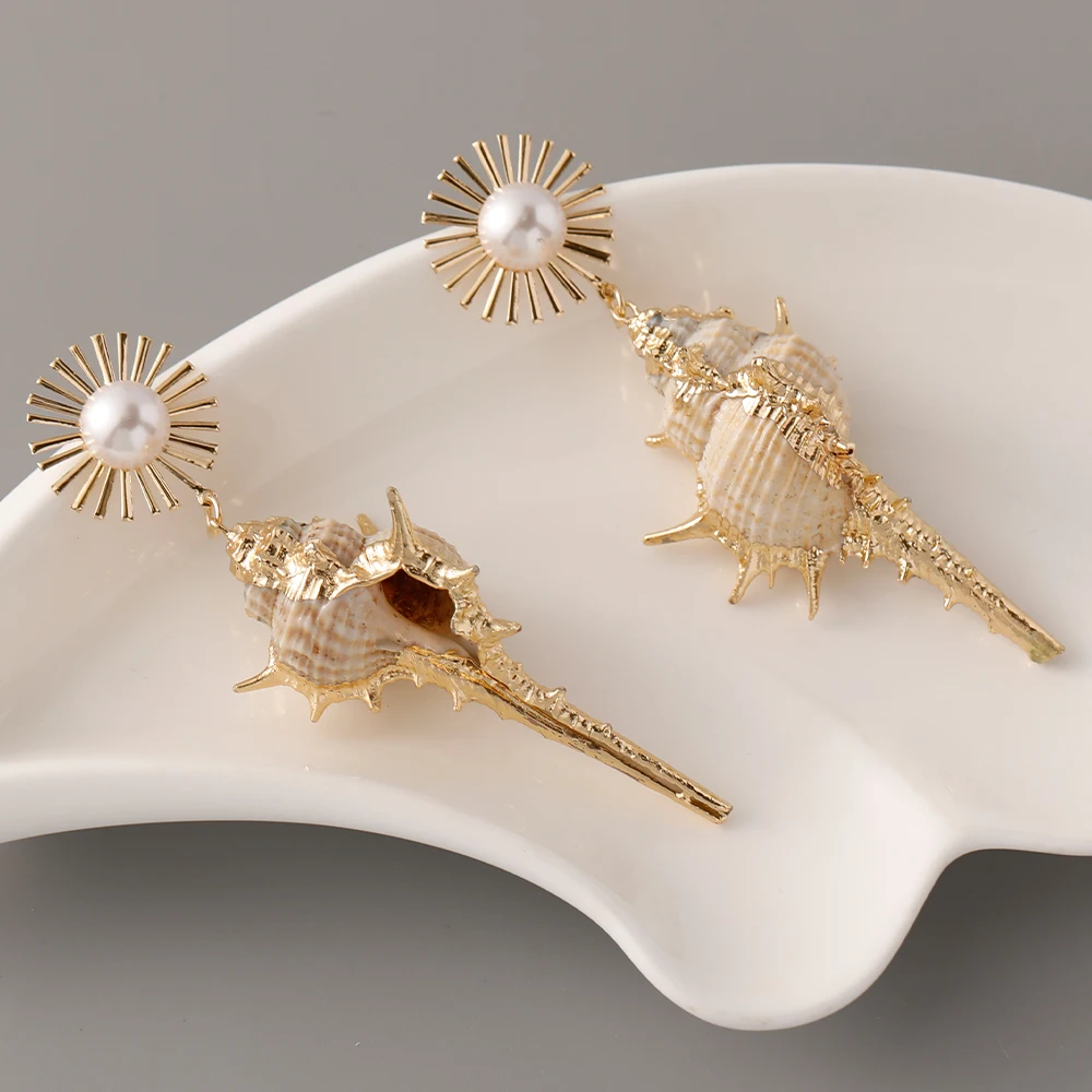 Серьги в виде ракушек пляжном стиле для отпуска имитация жемчуга серьги-капли