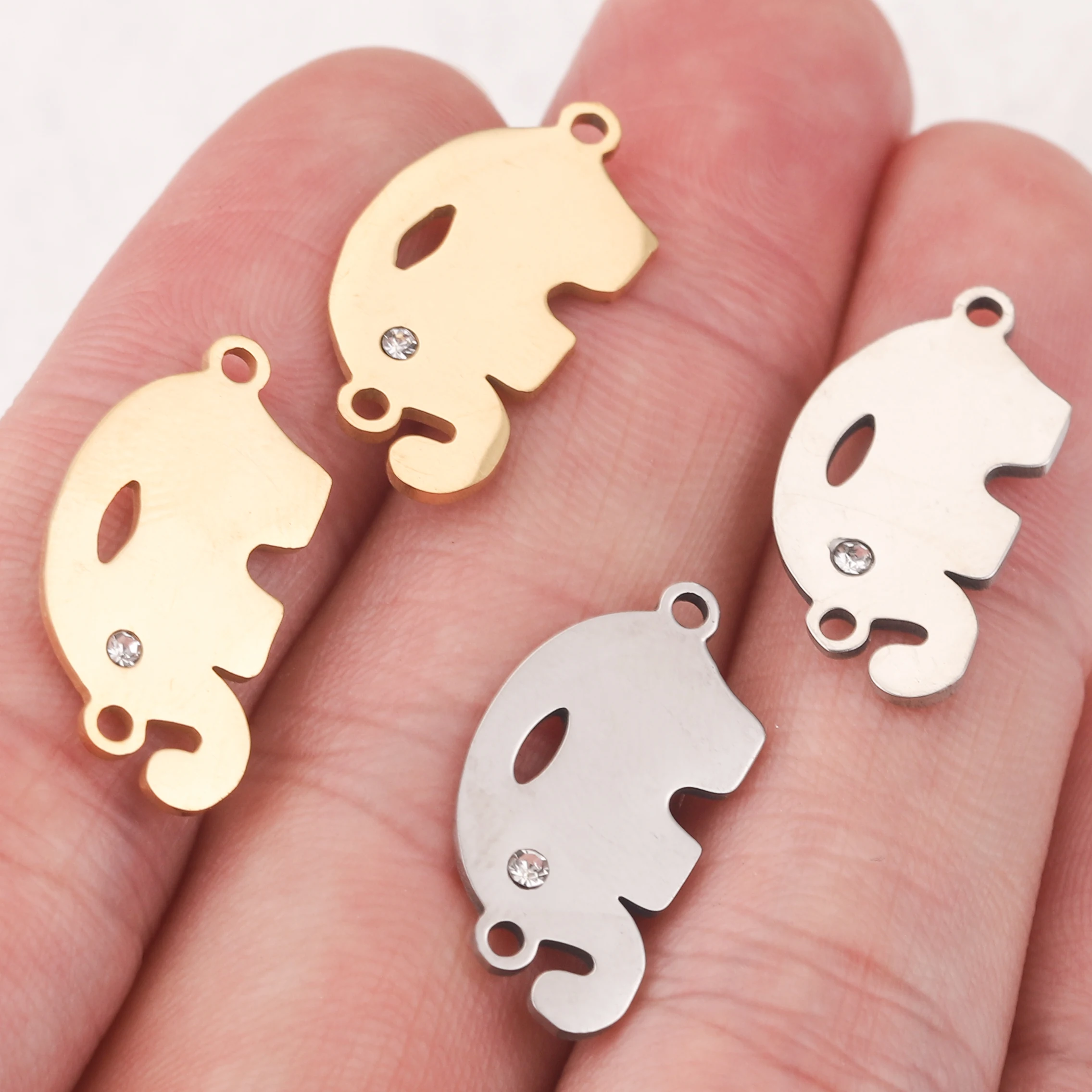 

5pcs Gold-Plate Elephant Stainless Steel Charm Zircon Eye Pendants Findings Bracelets DIY Handmade Accessories Jewelry Making