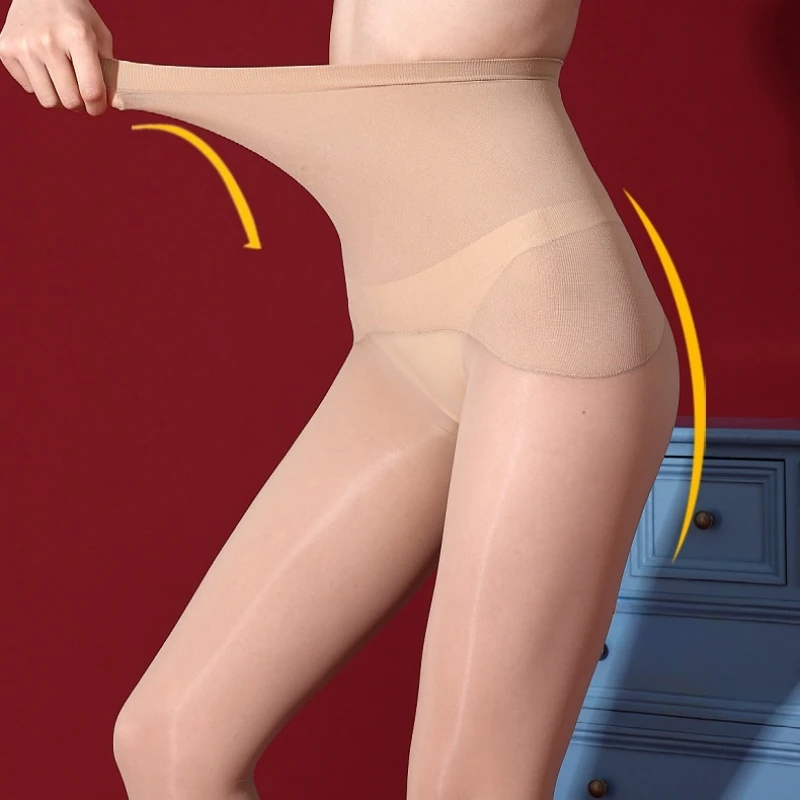 Блестящие бесшовные колготки с высокой талией пикантное тонкое прозрачное