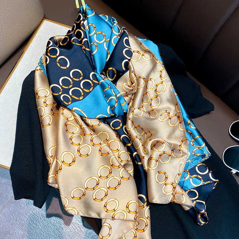 2022 sciarpa di seta 90x180cm Designer di marca di lusso capelli stampa testa fazzoletto Hijab scialle donna Bandanna Foulard marmitta Wrap
