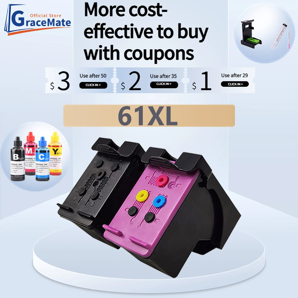 

GraceMate 61XL Ink Cartridge Replacement for HP 61 XL hp61 for Deskjet 2050 2050a 2054a 3510 Envy 4500 4504 4508 4509 5530 4630