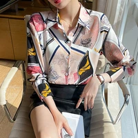 all match cartoon print japan shirts for women autumn office lady chiffon short commuter casual lapel long sleeve button blouse