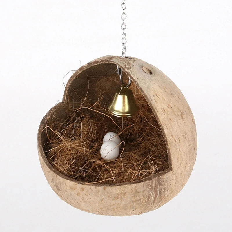 

Natural Coconuts Shell Bird Cages Parrot House Sleep Houses Cage with Hangings Lanyard for Small Pet Finches Sparrows