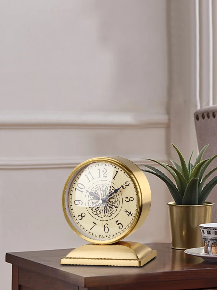 Luxury Gold Table Clock Vintage Silent Watches Nordic Brass Metal Desktop Desk Clocks Gear Retro Living Room Decoration Gift |
