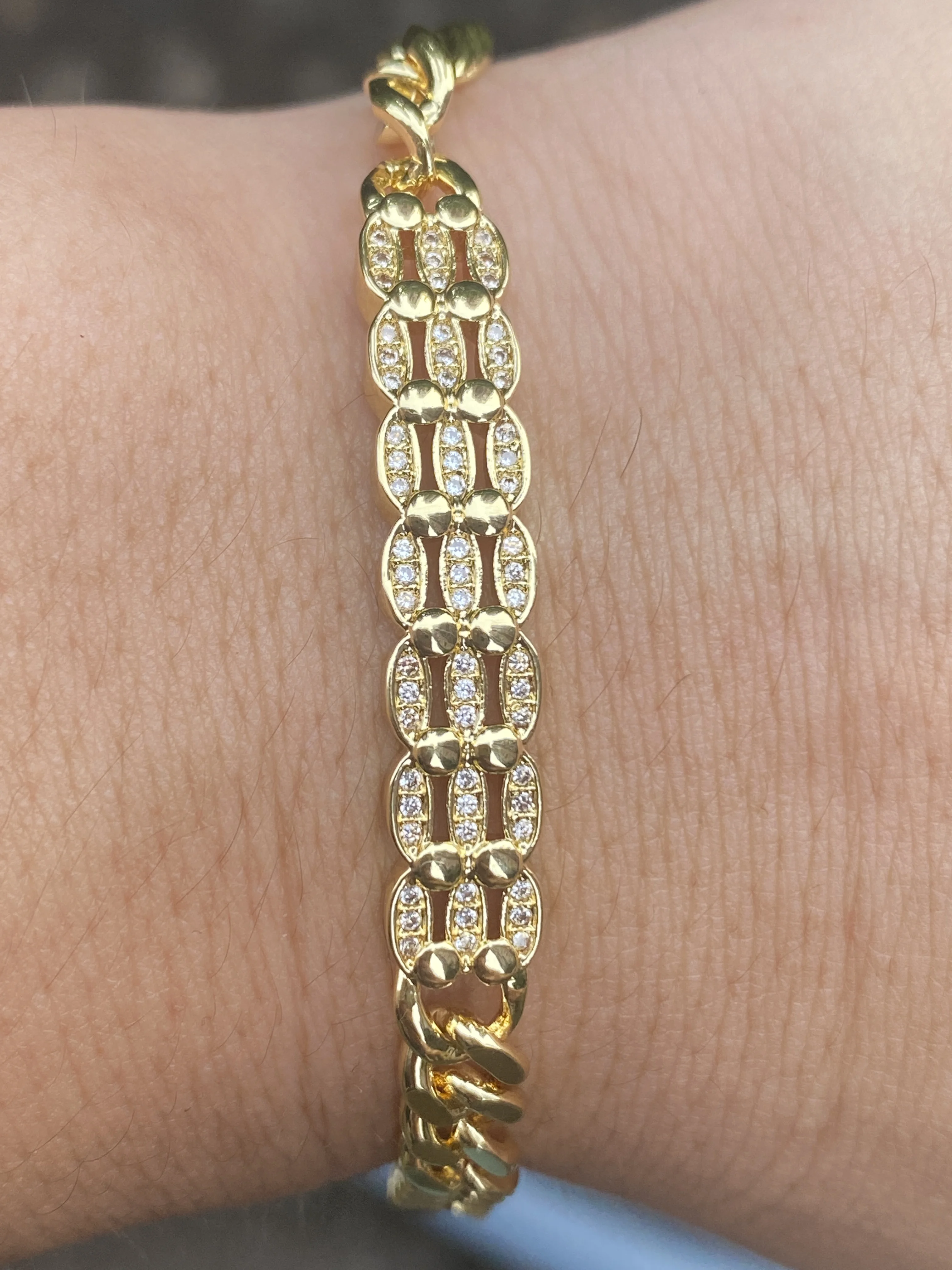 

18k Gold Plated Clear Cz Stone Cuban Chain Bracelets Bangles for Women Jewelry Accessories