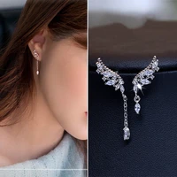 new arrival cute silver color wings zircon stone stud earrings for women fashion jewelry 2022