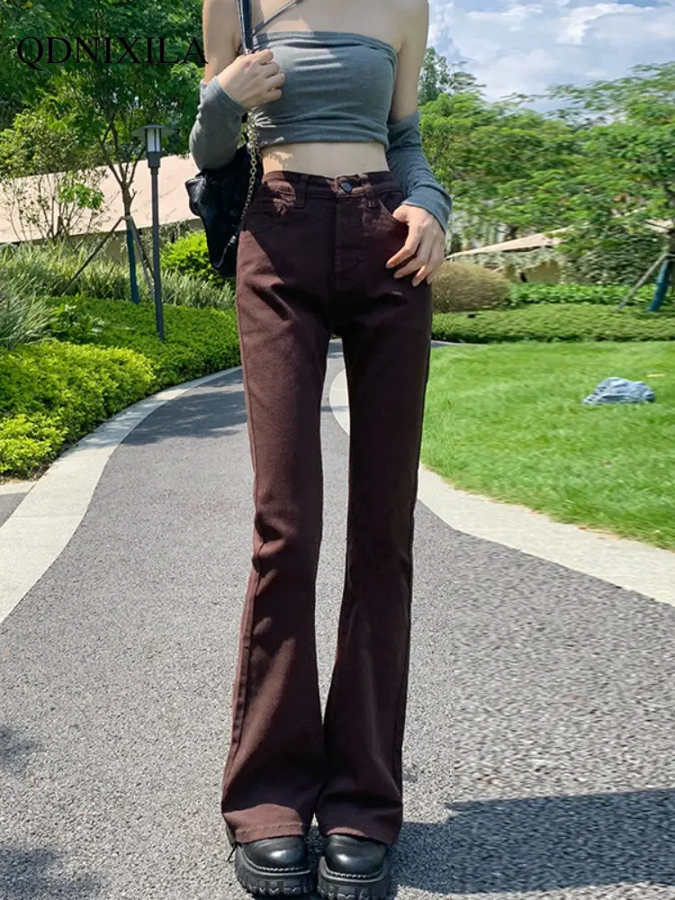 2022 Autumn Winter Korean Version High Thin Women's Micro Bell Jeans High Waist Elastic Slim Bell Bottoms Streetwear Women Pants
