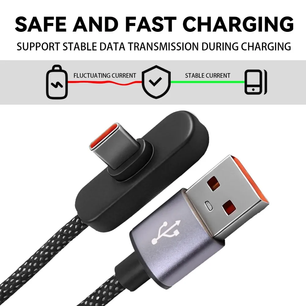 Фото Кабель для быстрой зарядки USB-C 100 Вт 6 А, плоский, 90 см °   Плетеный кабель-зарядка с угловым разъемом для смартфонов, планшетов и ноутбуков №4