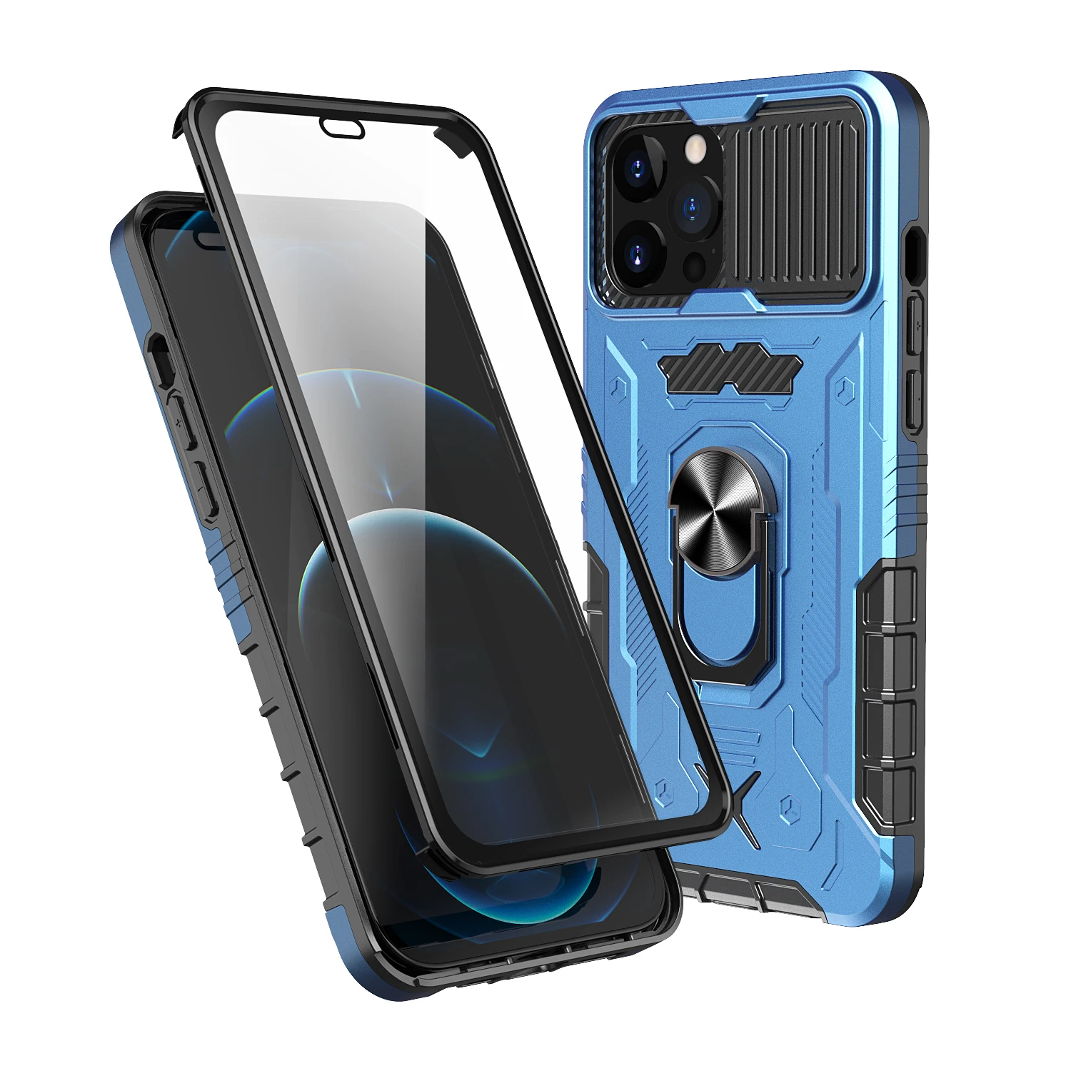 

For iPhone 13 11 12 Pro Max Film Integrated Protective Case Magnetic Metal Ring Holder Shockproof Shell For iPhone11 13Promax