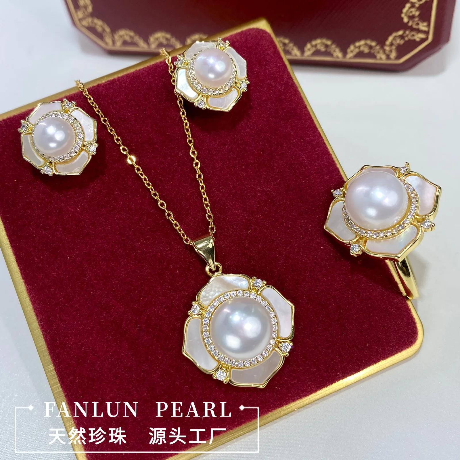 Женский роскошный комплект из трех предметов кольцо и серьги с натуральным