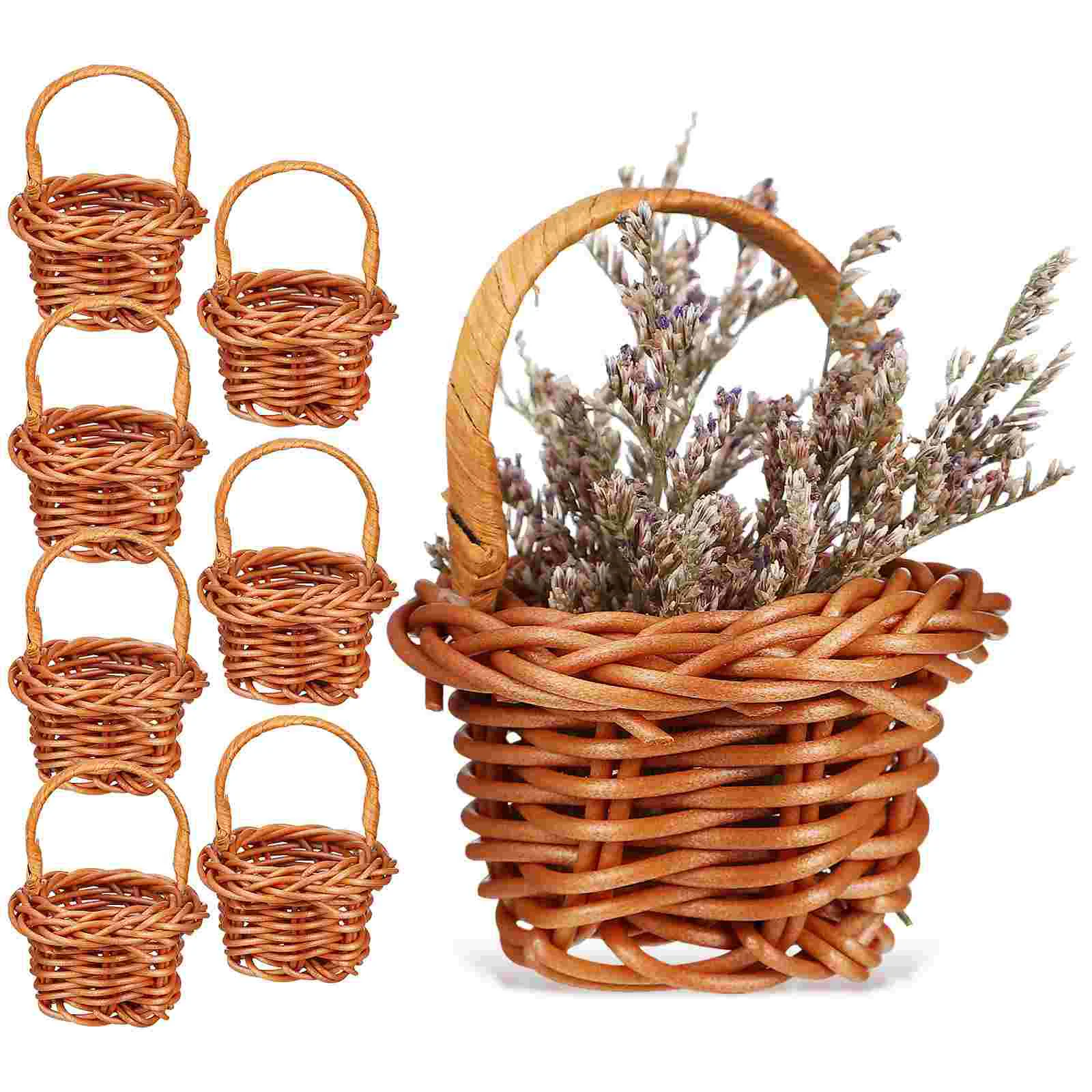 

8 Pcs Woven Basket Miniature Stuff Lovely House Decor Landscaping Adorable Toy Plastic Delicate