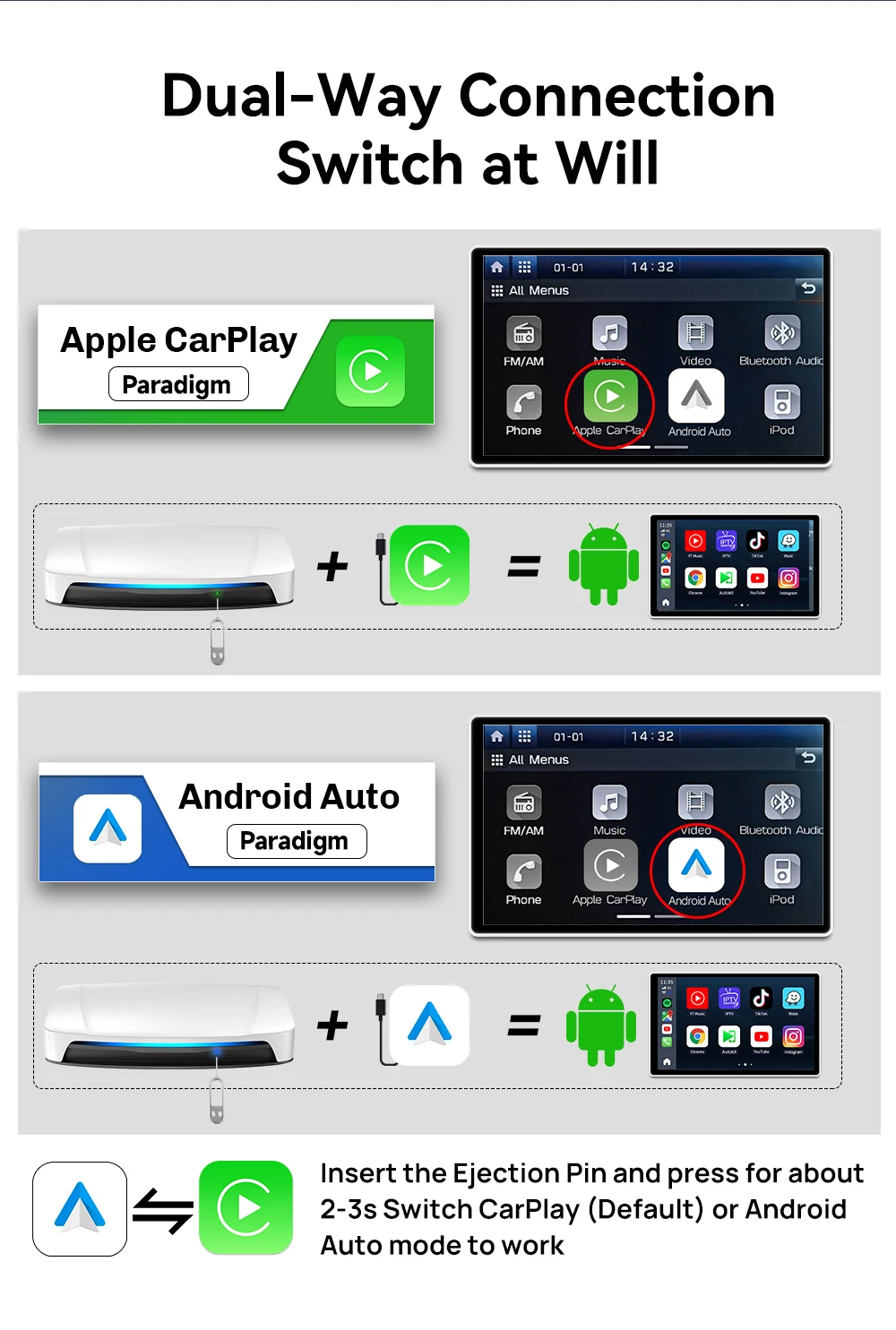 Binize CarPlay Ai Box HDMI Wireless Android Auto Разделенный экран 13.0 Qualcomm SDM660 8-ядерный 8G + 128G