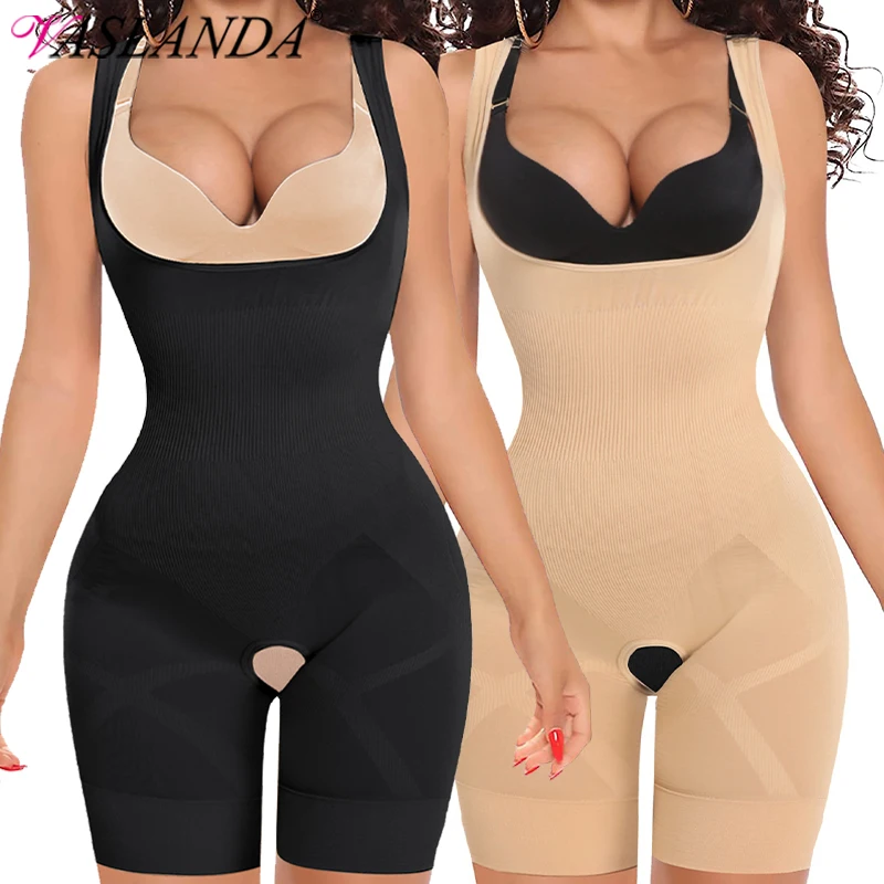 Full Body Shaper Women Bodysuit Shaperwear Tummy Control Fajas Slimming Underbust Open Crotch Underwear Patchwork Jumpsuit