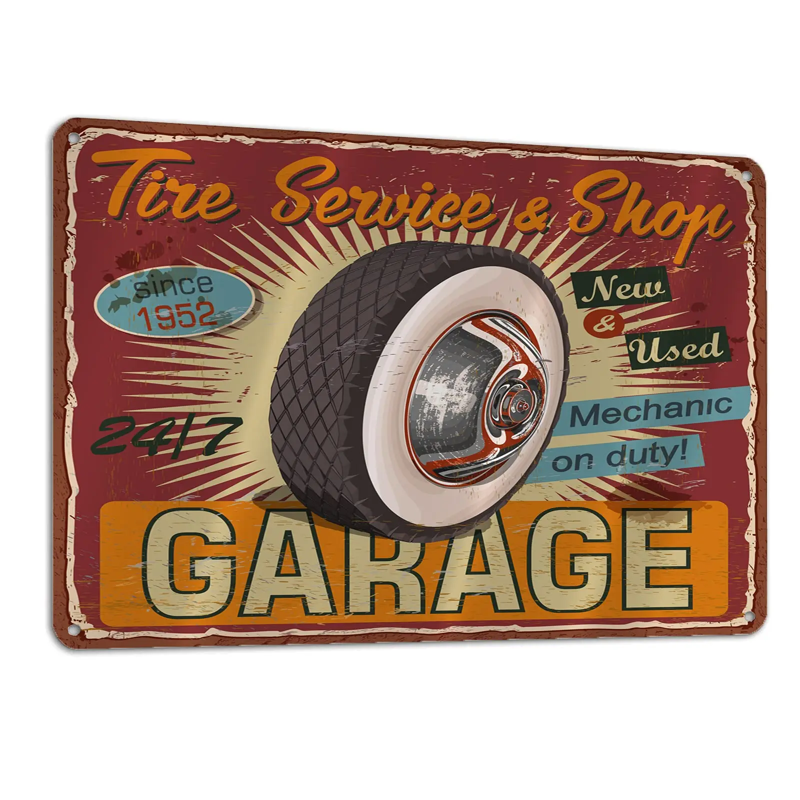 

Lesiker Garage Tin Sign, Tire Service Shop Home Wall Decoration Metal Plaques 12" X 8"in