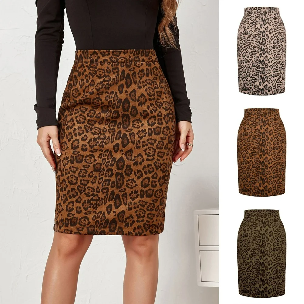 

Women's Skirts Autumn Winter High Waist Leopard Print Suede Skirt Ladies Harajuku Midi Hip Skirt Sexy Fashion y2k