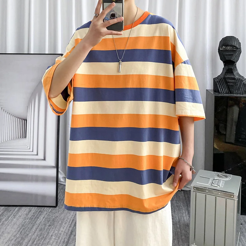 

T Shirt Oversized Cotton Men Fashion Men's Summer Tshirts Striped Tee Shirts 3XL Casual T-Shirt Man Streetwear Top Tees