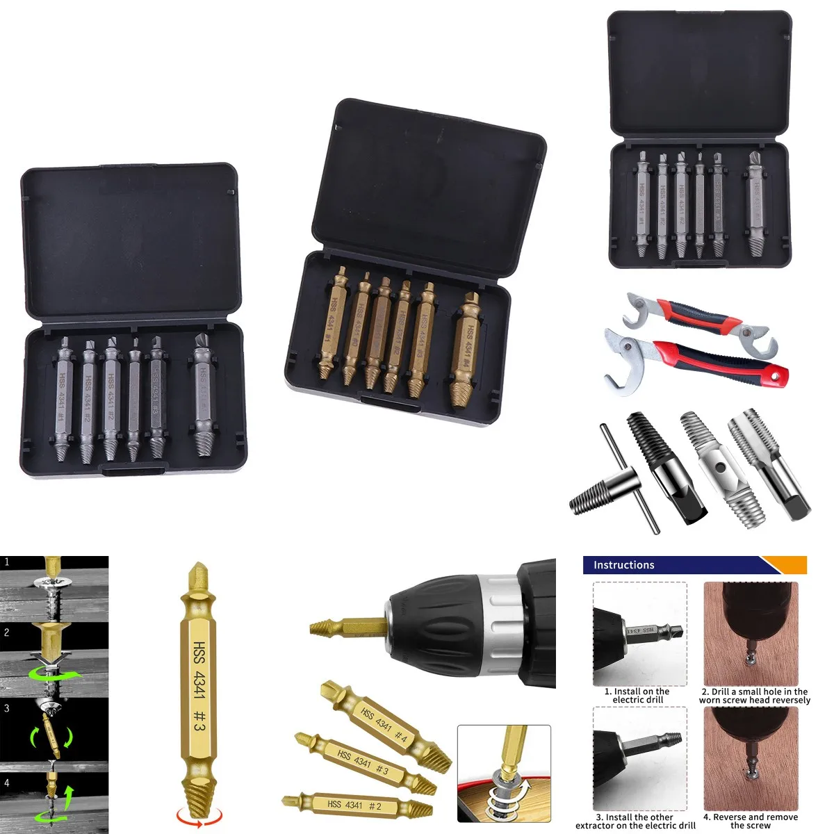 

Broken Screw Bolt Remover Extractor Damaged Screw Extractor Drill Bit Set Stripped Easily Take Out Demolition Tools 4/5/6 Pcs