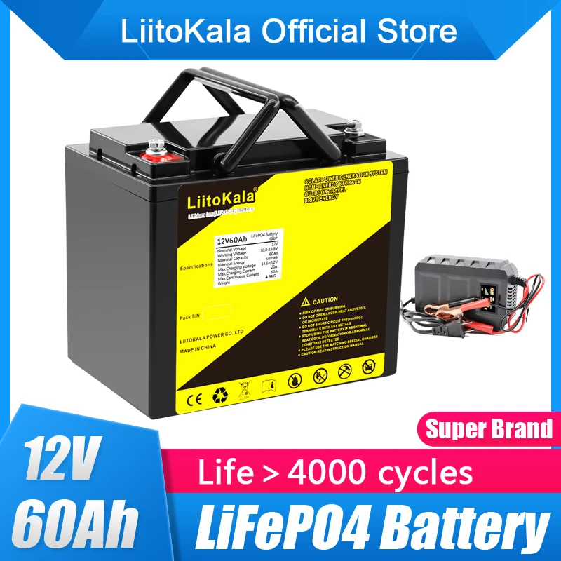 

Литий-железо-фосфатная аккумуляторная батарея LiitoKala, 12 В, 12,8 В, 60 ач, 50 Ач, для детских скутеров, лодочных моторов