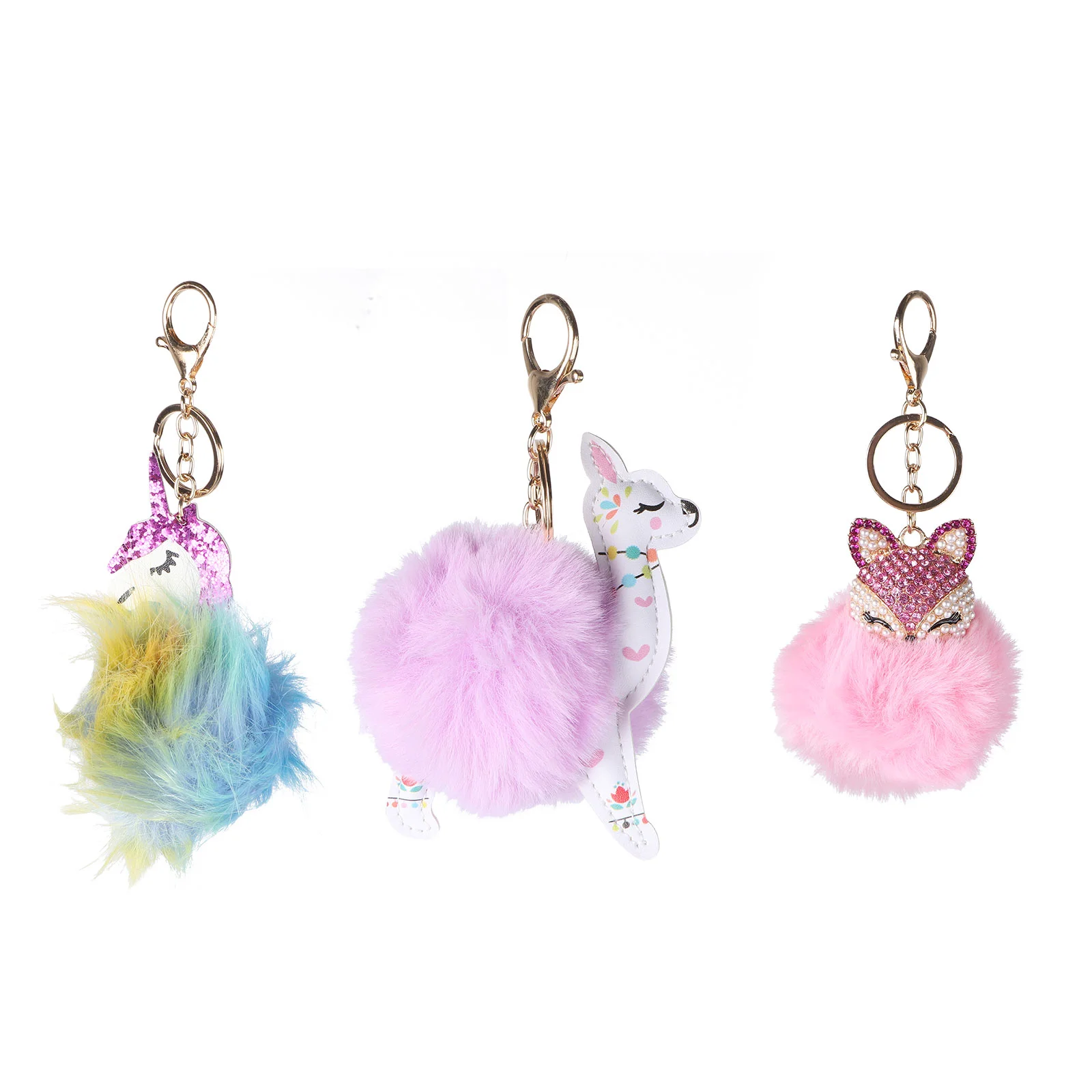 

3 Pcs Cute Plush Keyring Car Pom Backpack Keychain Charms Purse Pendant Keyrings Keys Fluffy Fur