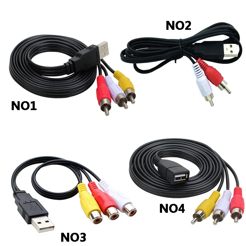 1pc USB Male Plug To 3 RCA Female Adapter Audio Converter Video AV A/V Cable USB To RCA Cable For HDTV TV Television Wire Cord