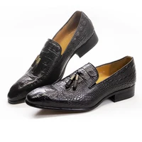 Luxury Mens Tassel Loafer Genuine Leather Dress Shoes Crocodile Prints Casual Business Slip-On Wedding Party Dress Shoes 1