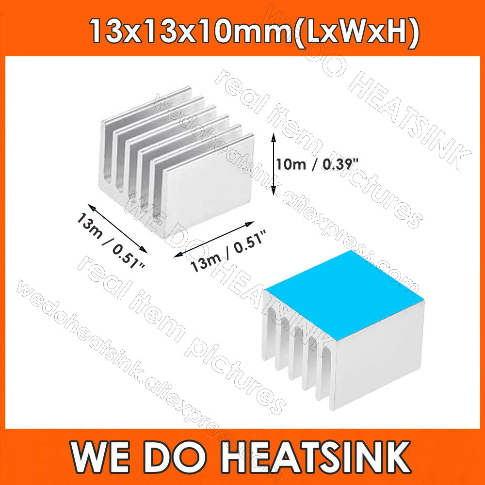 

13x13x10mm Electronic Heat Dissipation Cooler Aluminium Heatsink for CPU with Self Adhesive Pad Silver Tone