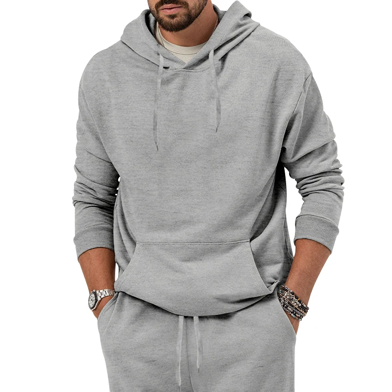 Fashion Brand Men Solid Hoodies Set Brushed Men's Casual Hoodies Sweatshirts Street Suit Trendy Pullover Sweatpants Male