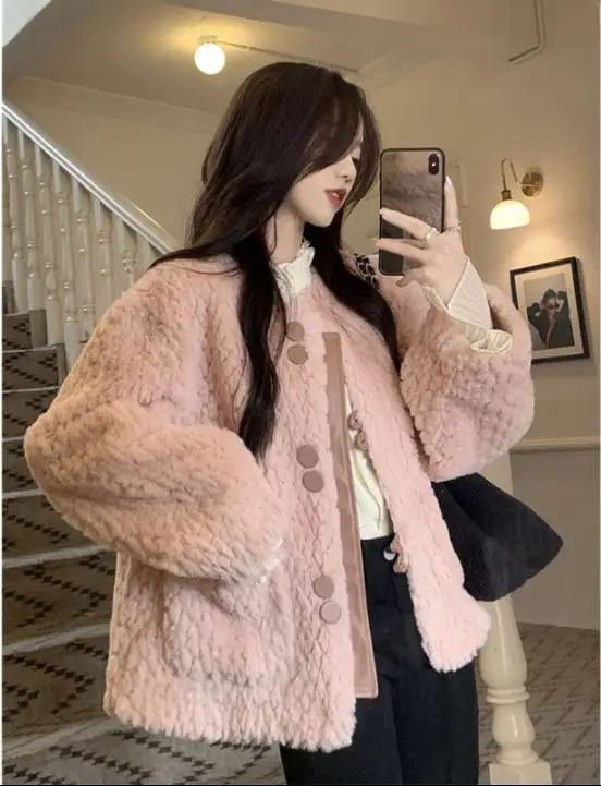 Gentle Hairy Coat Winter 2022 New Thickened Design Sense Loose Long-Sleeved Cotton Clothes Cotton Clothes