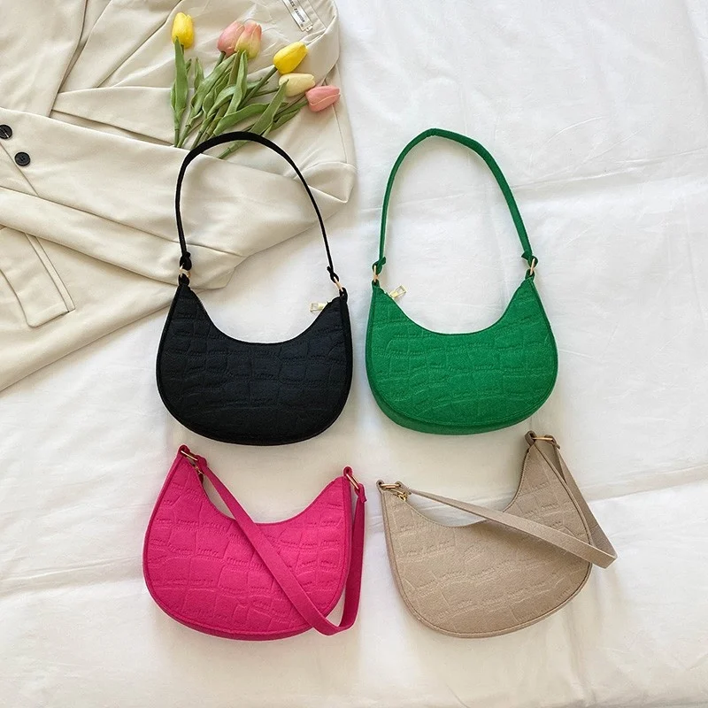 

Trendy Solid Color Underarm Bag Stylish Zipper Crescent Bag Women's Faux Leather Shoulder Bag