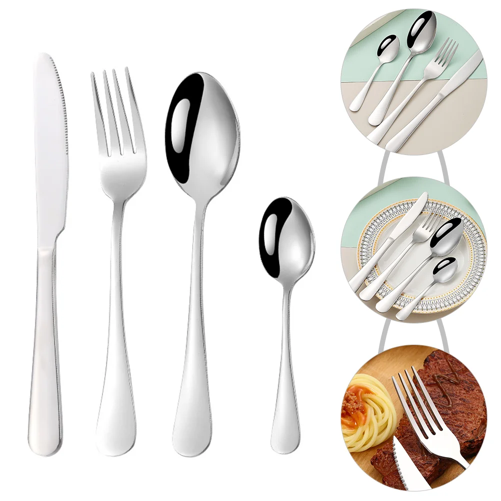 

1 Set Stainless Steel Cutlery Set Fork Spoons Cutter Kit Household Flatware Set