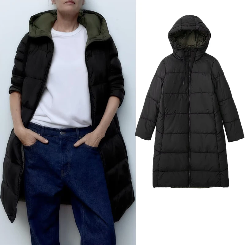 

Autumn WinterParka 2022 New Double sided Long Hooded Zipper Cotton Coat Loose Slim Thick Warm Cotton Coat Women