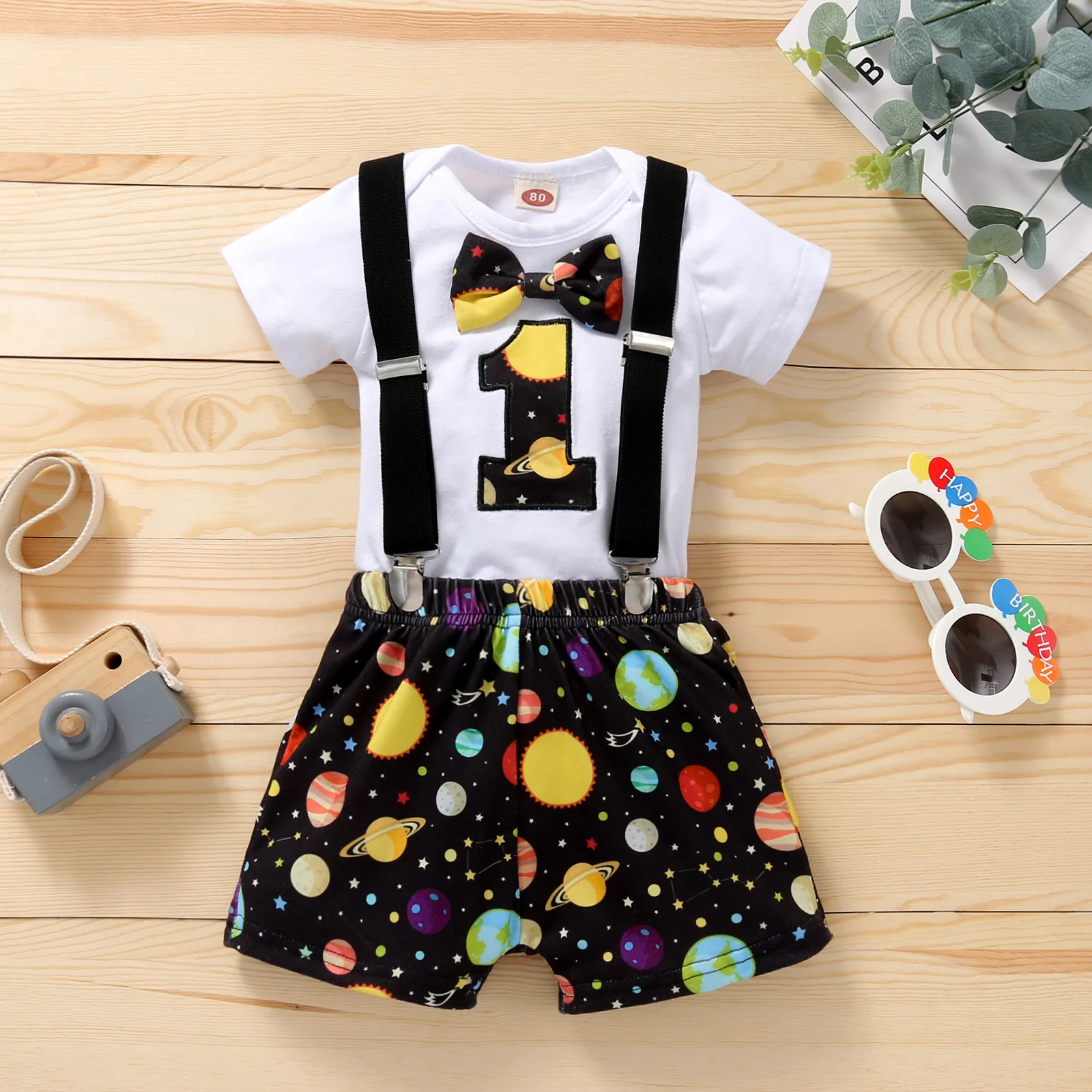 

0-24M Baby Boy One Year Birthday Outfit 1st Birthday Boy Outfit Toddler Clothes Birthday Party Planet Print Formal Clothing