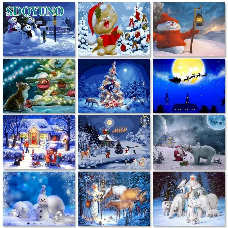 

SDOYUNO Рождество 60x75 см картина по номерам Холст Картина Снежный пейзаж DIY Рисование по номерам взрослые ремесла домашний декор