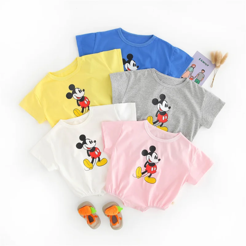 

Cartoon Mickey Multi-color Pattern Summer Baby Clothes Short Sleeves Loose Baby Bag Fart Clothes Cute Cartoon Climbing Suit